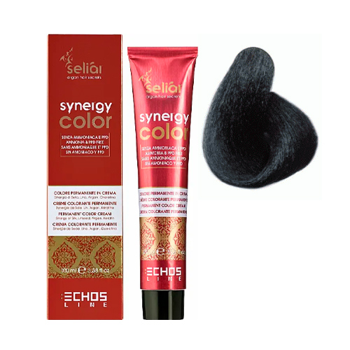 Echosline Безаммиачная крем-краска с арганой и кератином Seliar Synergy Color 1.10 синьо-чорний