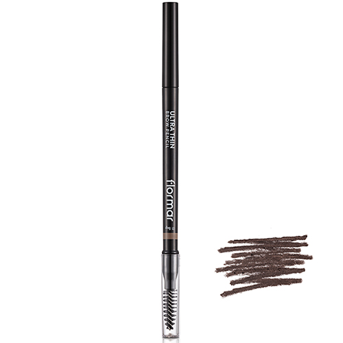 Flormar Автоматический ультра тонкий карандаш для бровей со щеточкой Dark brown