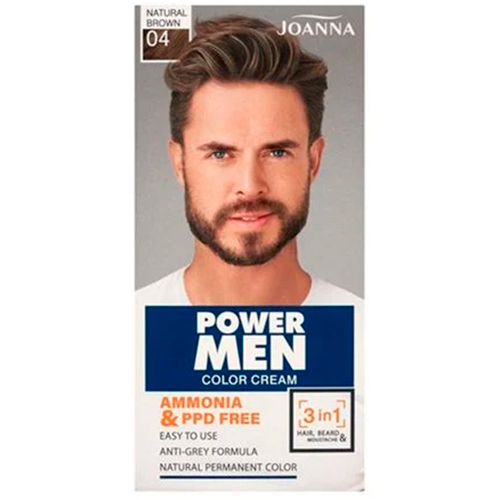 Joanna Стойкая мужская краска 3в1 для бороды, волос и усов Power Men № 04 коричнева
