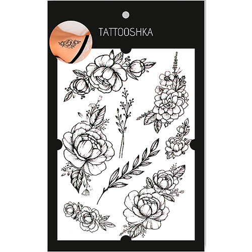 Tattooshka Большое временное тату "Пионы с веточками"