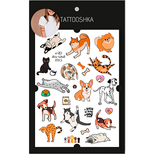 Tattooshka Большое временное тату "Котики и собачки"