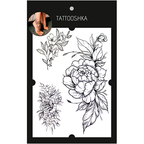 Tattooshka Большое временное тату "Пион на ветке"